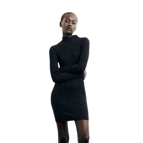 ZARA Mock Neck Ribbed Long Sleeve Dress - Picture 1 of 7